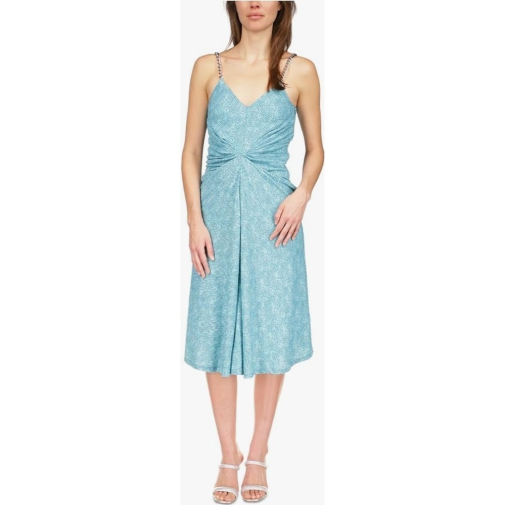 Michael Kors Turquoise Dress Chain Strap Twist Front Midi XL NWT $155‎ MSRP